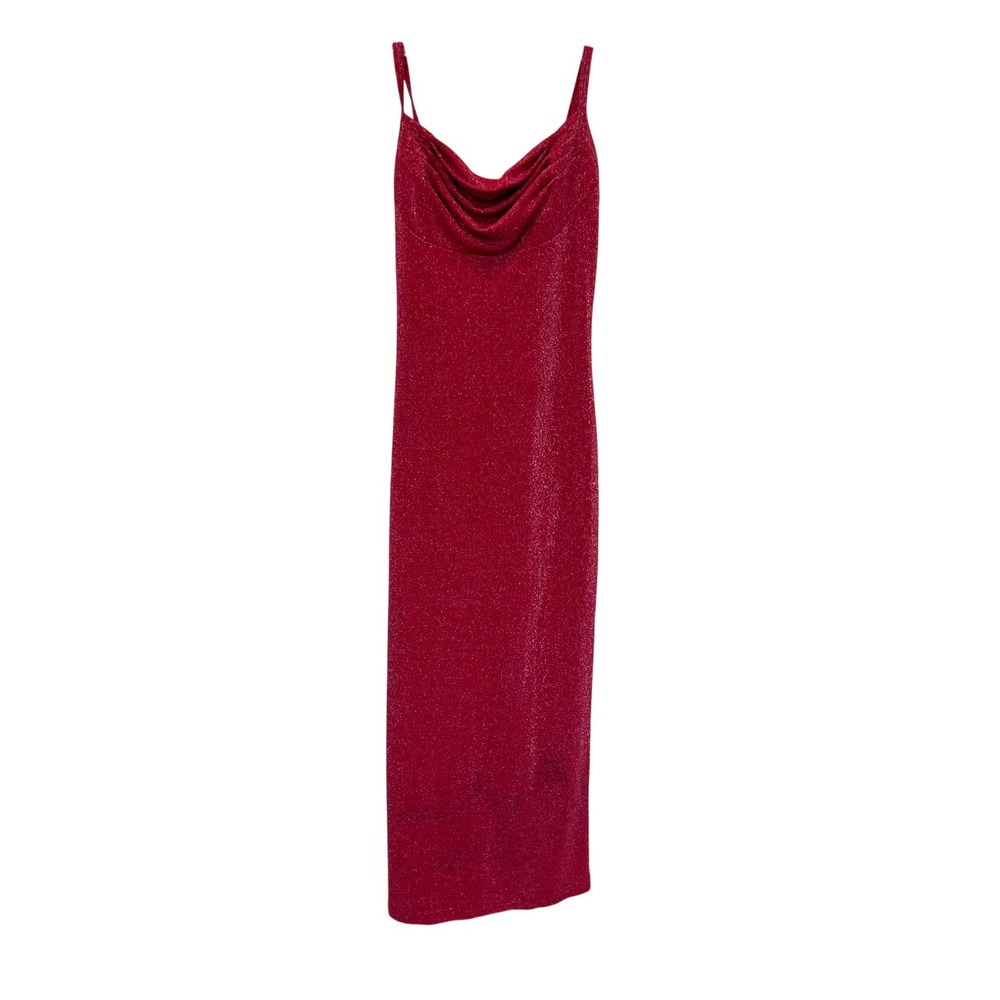 Vintage All That Jazz Red Metallic Cowl Neck Maxi Dress Shimmer 90s - Size Small